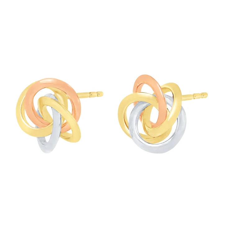 High Polish Love Knot Earrings in Tri-colour Gold