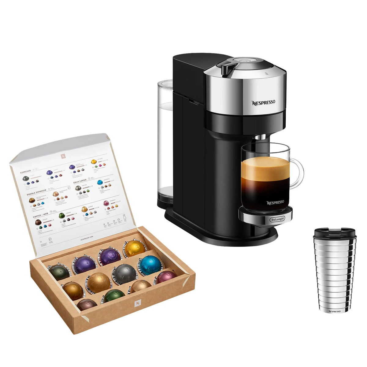 Nespresso Vertuo Next Deluxe Espresso and Coffee Machine by De'Longhi with 12 oz.Travel Mug and $20 Nespresso coffee voucher
