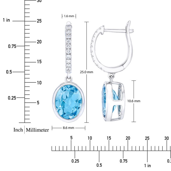 Oval Cut Swiss Blue Topaz and Diamond Earrings (0.16 ctw)