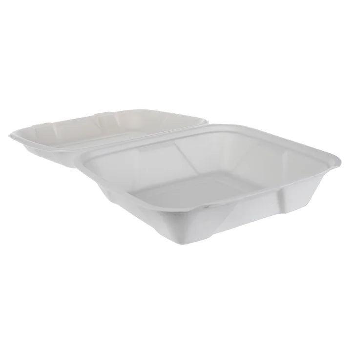 iEco 9” x 9” Hinged Bagasse Containers, 100-pack