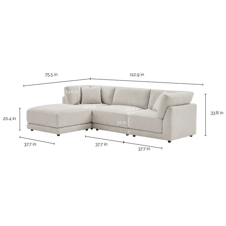 Aiden & Ivy Dayna 4-piece Modular Fabric Sofa with Ottoman