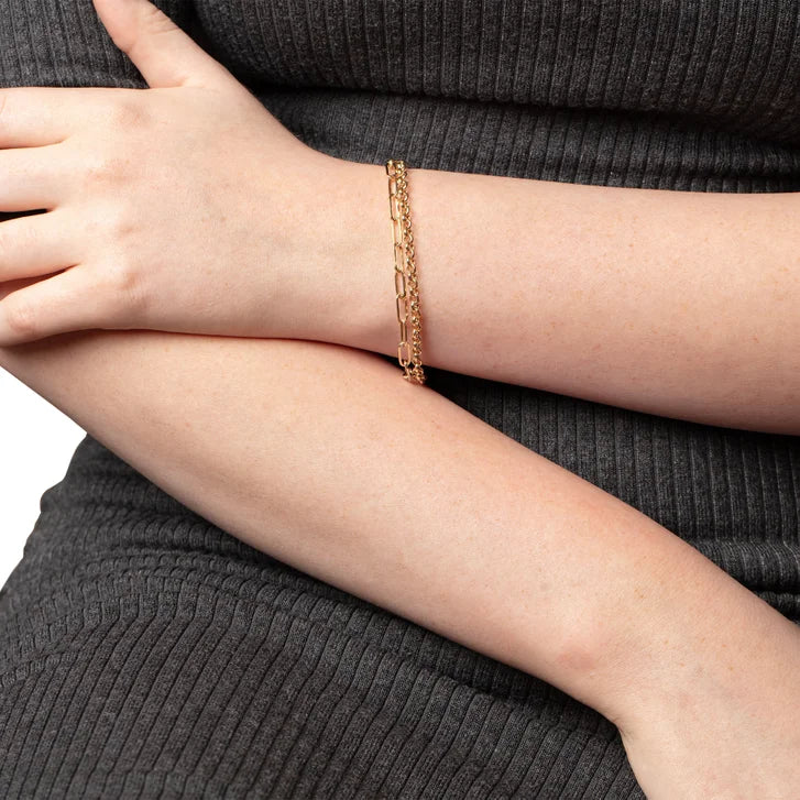 High Polish Paperclip and Rolo Link Bracelet in Yellow Gold