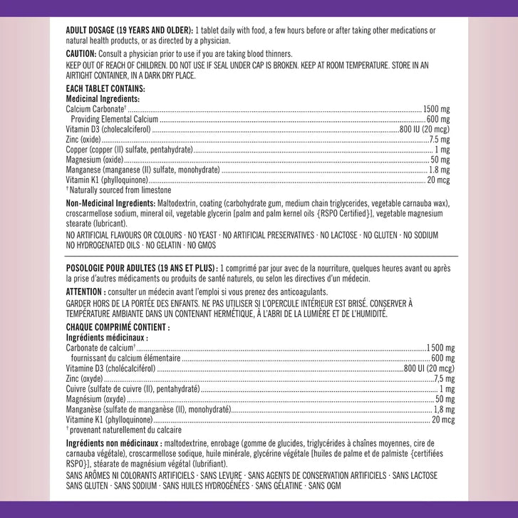 Kirkland Signature Calcium Plus With Vitamin D3 & Minerals 600 mg | 800 IU, 500 Tablets