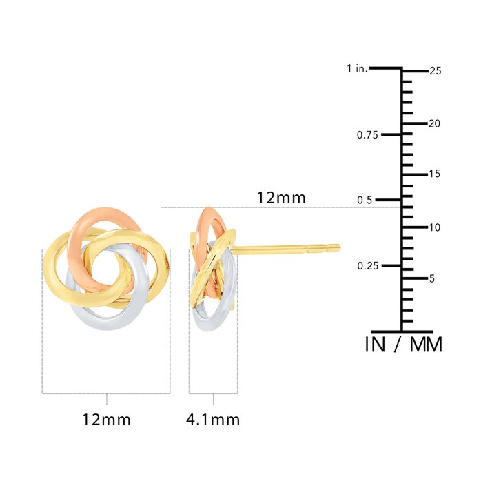 High Polish Love Knot Earrings in Tri-colour Gold