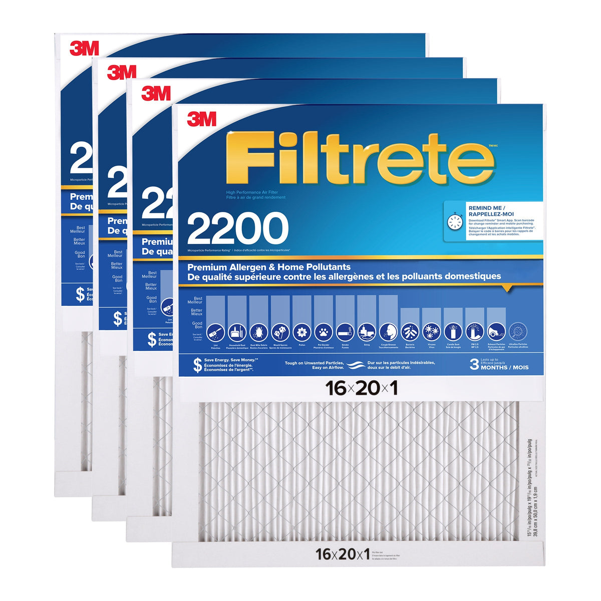 3M Filtrete MPR 2200 1-in Premium Furnace Filters, 4-pack