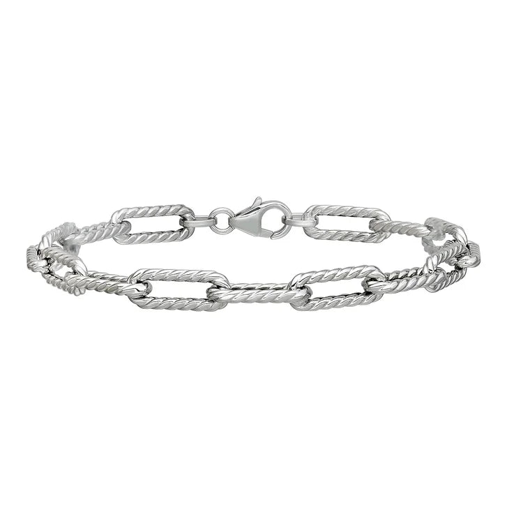 High Polish and Textured Paperclip Bracelet in White Gold