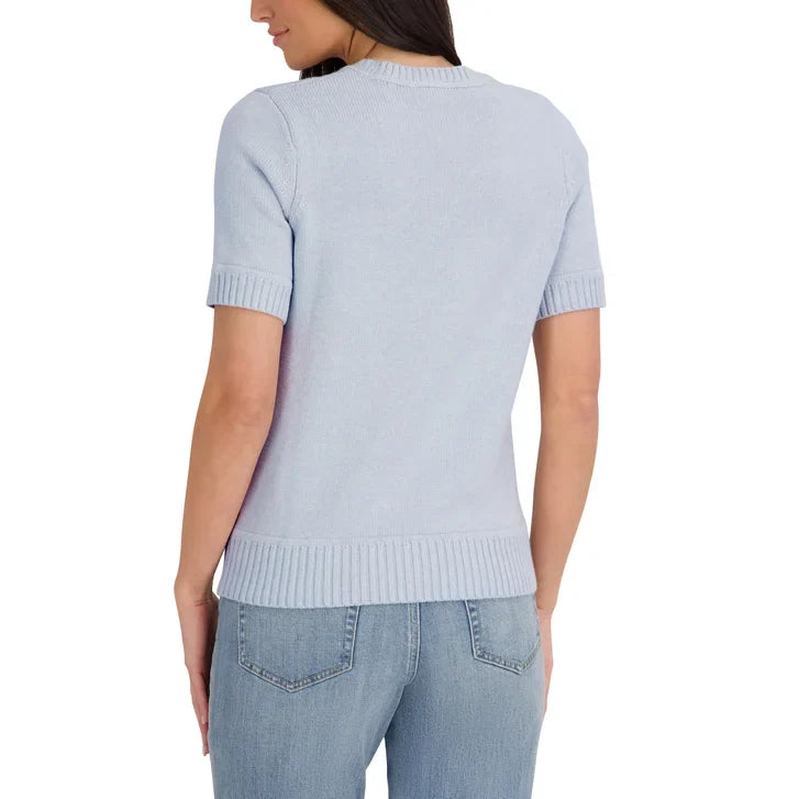 Halston Women's Short Sleeve Cotton Cable Sweater