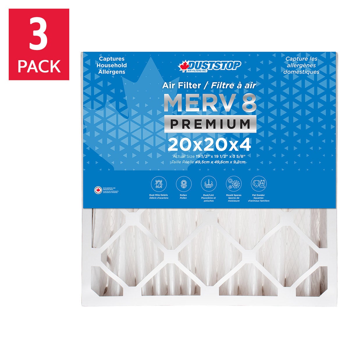Duststop MERV 8 Premium Pleated Furnace Filter, 3-pack