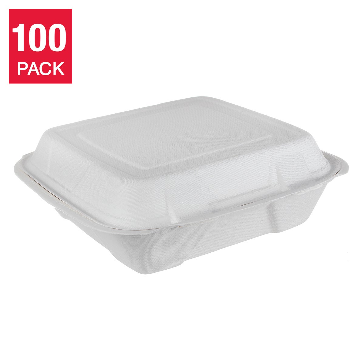 iEco 9” x 9” Hinged Bagasse Containers, 100-pack