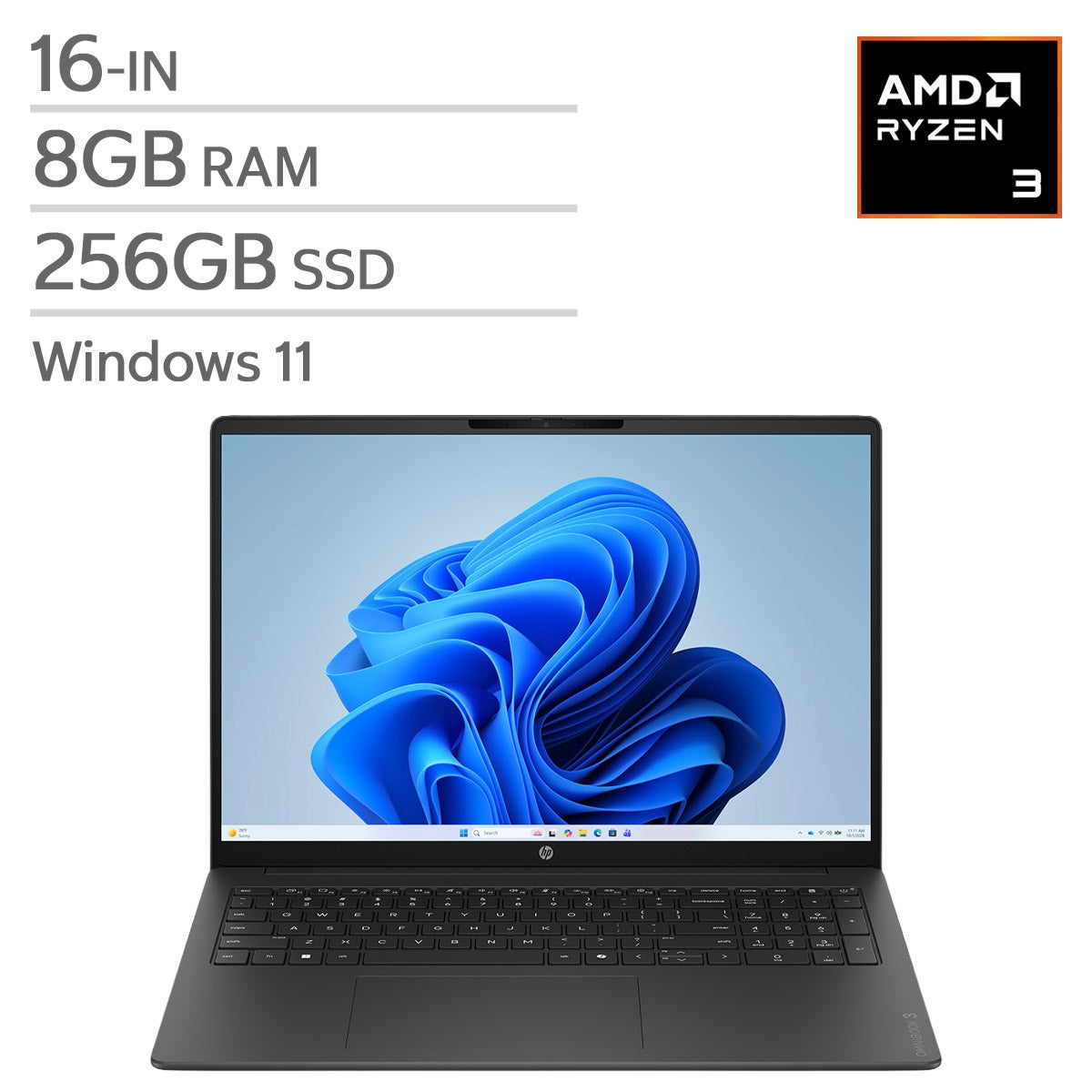 HP OmniBook 3 16-in Laptop, AMD Ryzen 3 30 - 8GB RAM, 256GB SSD