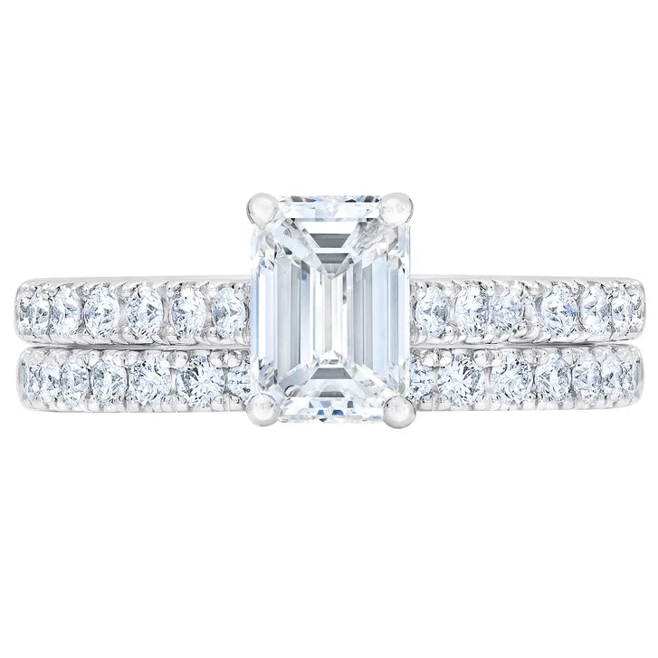 2.29 ctw Emerald and Round Brilliant Cut, Clarity VVS1, Colour H, Diamond Wedding Set