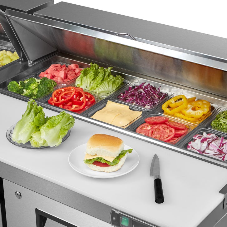 Midea Commercial 72 in. 20 cu ft. Stainless Steel Solid door Sandwich and Salad Prep Table