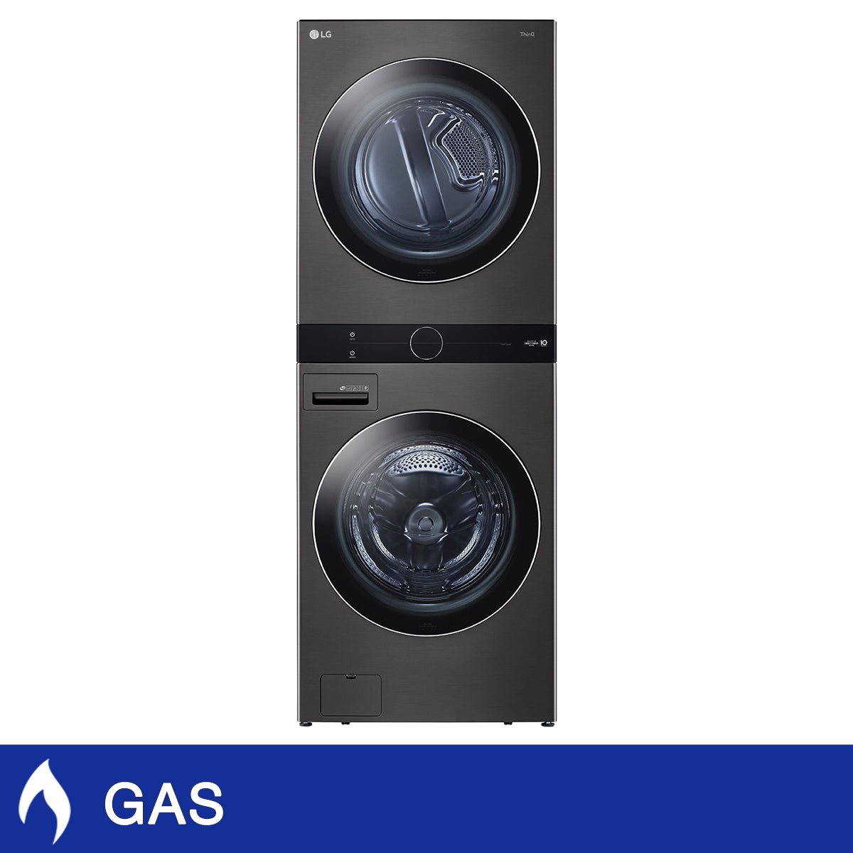 LG Black Steel Single Unit Front Load WashTower with Centre Control 5.2 cu. ft. Steam Washer and 7.4 cu. ft. Steam Gas Dryer
