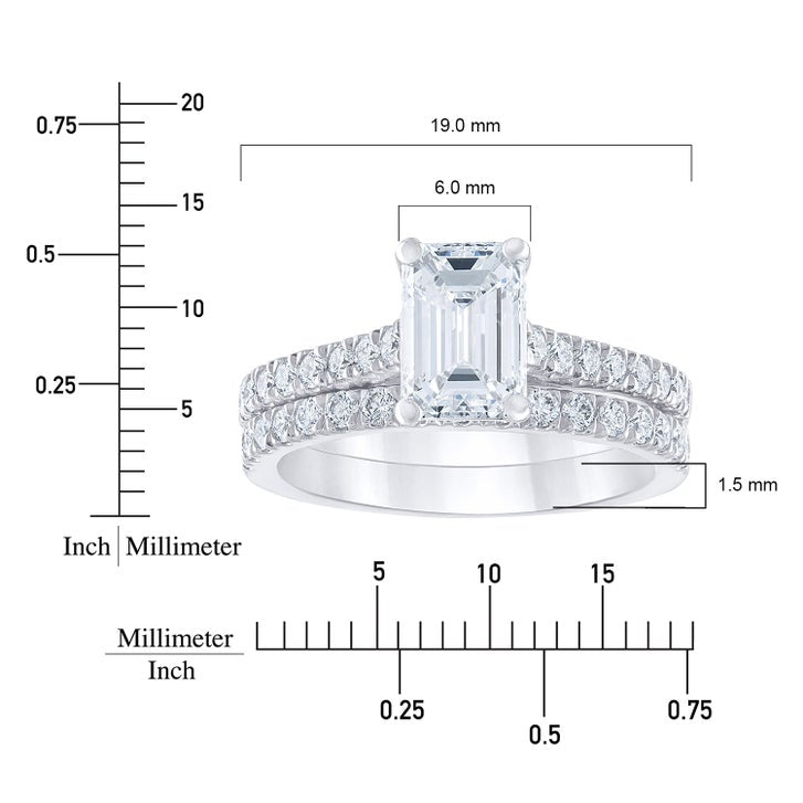 2.39 ctw Emerald Cut and Round Brilliant, Clarity VS1, Colour F, Diamond Wedding Set
