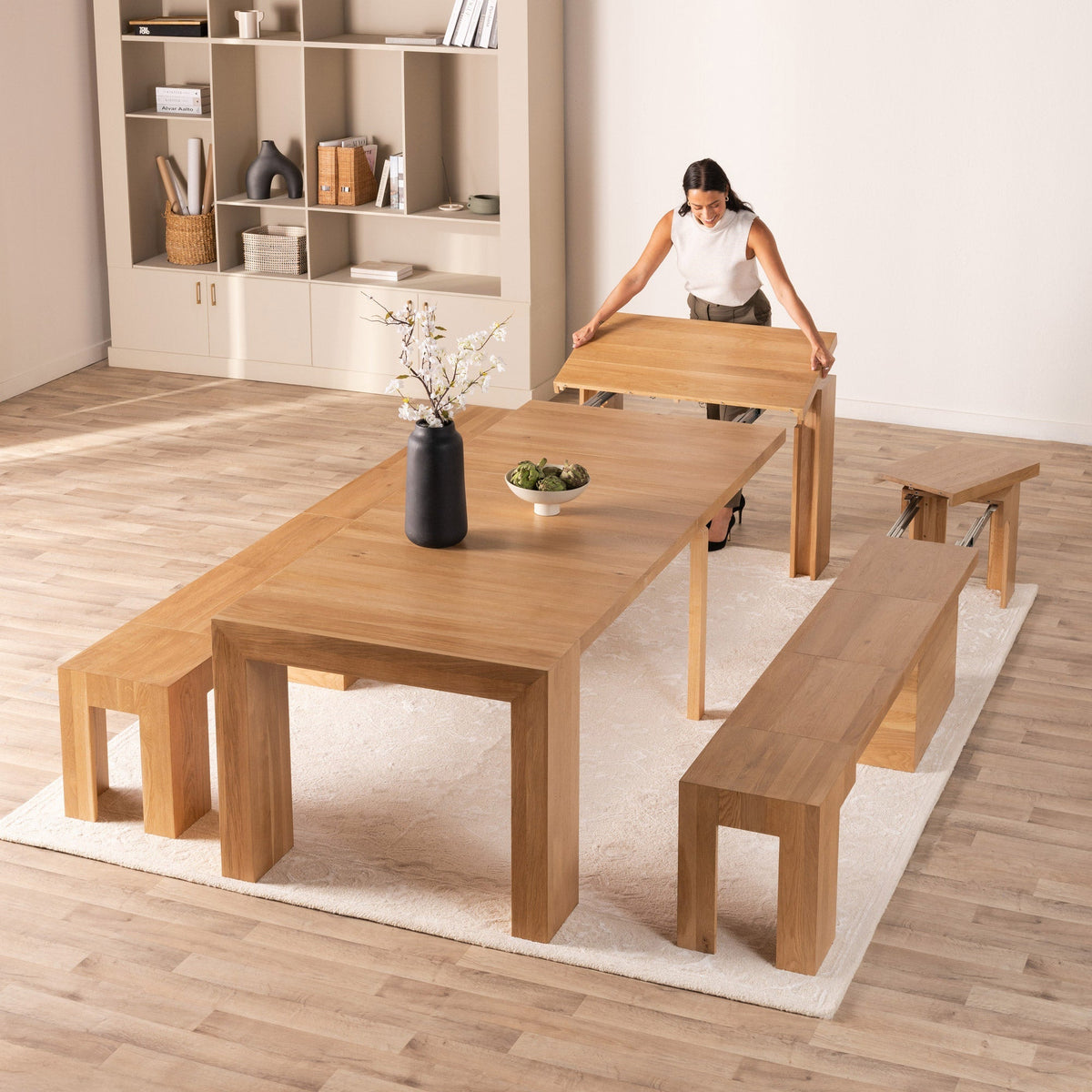 Transformer Table 5-piece Dining Table Includes 2 Benches and 2 Chairs