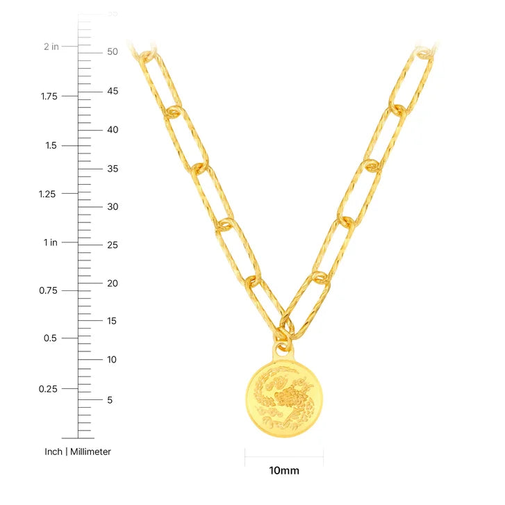 Coin Charm Paperclip Necklace in 24-kt Yellow Gold