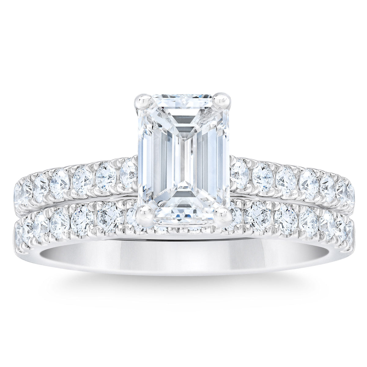 2.29 ctw Emerald and Round Brilliant Cut, Clarity VVS1, Colour H, Diamond Wedding Set