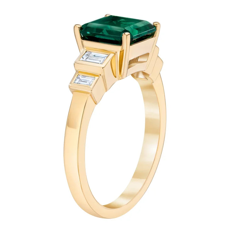 Square Cut Lab Created Emerald and Diamond Ring (0.24 ctw)