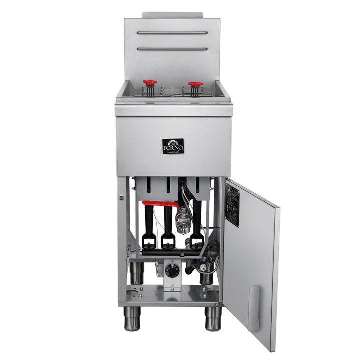 Forno 15.5 in. 40 lb Stainless Steel Natural Gas Commercial Deep Fryer with Twin Baskets