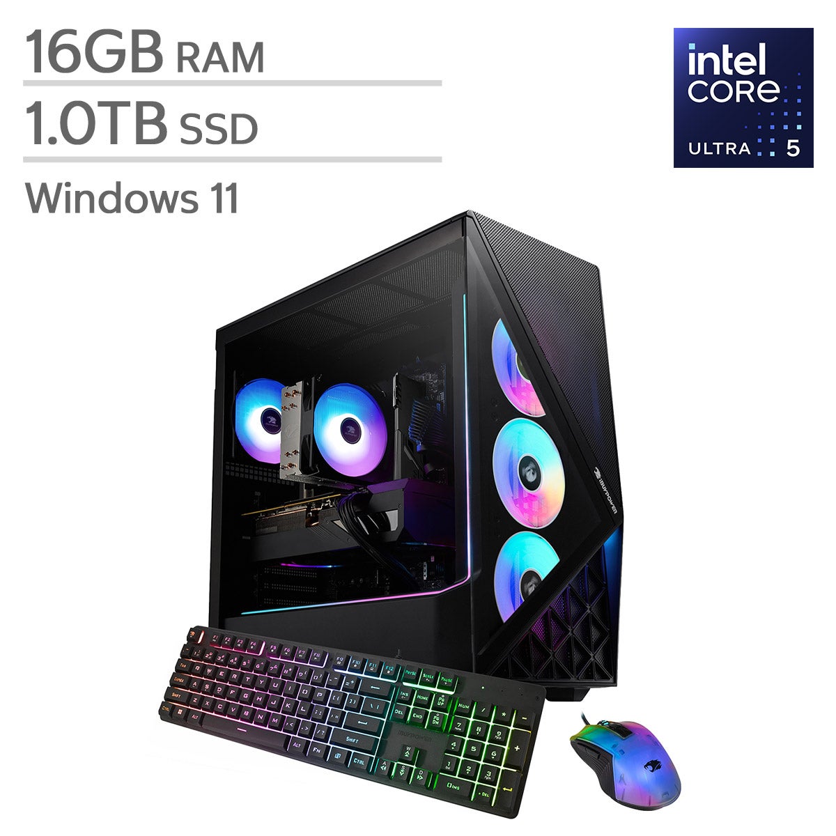 iBUYPOWER Gaming Desktop, Intel Core Ultra 5 225F - 16GB RAM, 1TB SSD, Intel Arc B570