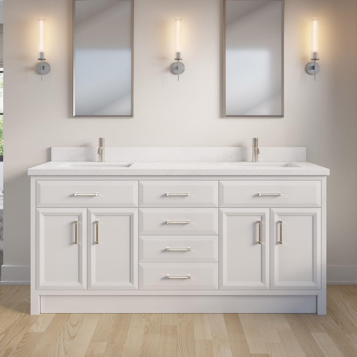 Studio Bathe Calais III Vanity in White Finish with Engineered Stone Countertop