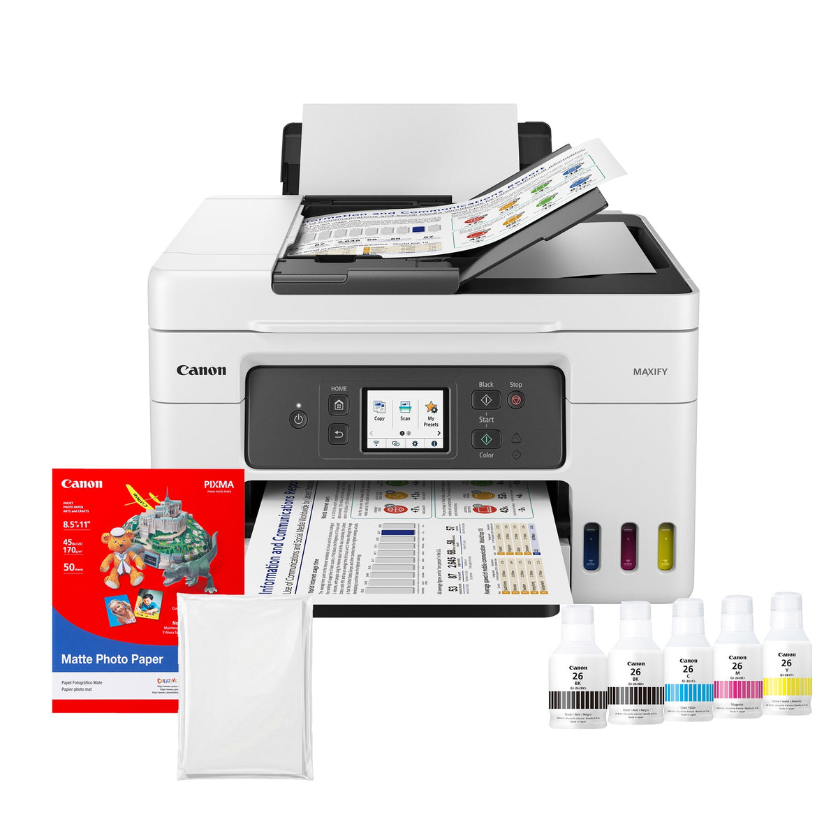 Canon MAXIFY GX4020 Wireless MegaTank Printer with Extra Black Ink Bottle and 2 x 50-Sheet Photo Paper