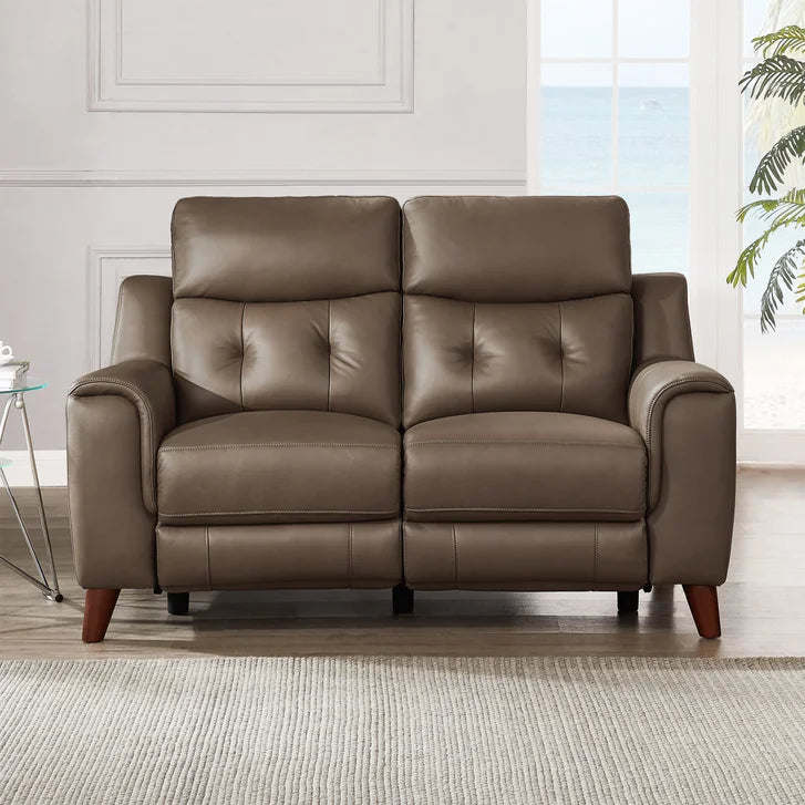 Prospera Home Malibu Modern Top Grain Leather Power Reclining Sofa and Loveseat with Power Headrest