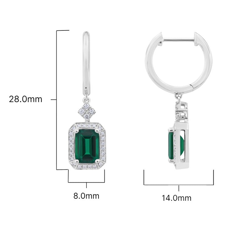Emerald Cut Lab Created Emerald and Diamond Earrings (0.22 ctw)