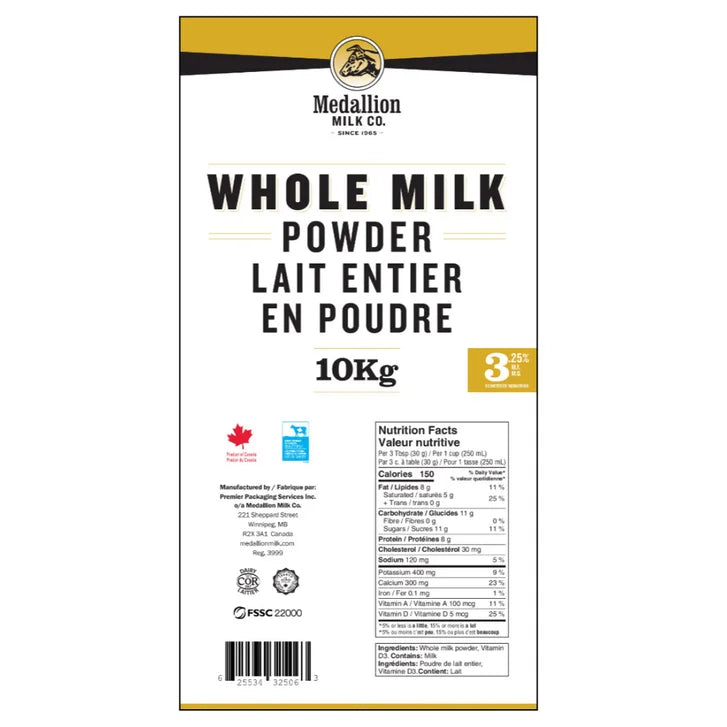 Medallion Milk Co. Whole Milk Powder, 10 kg