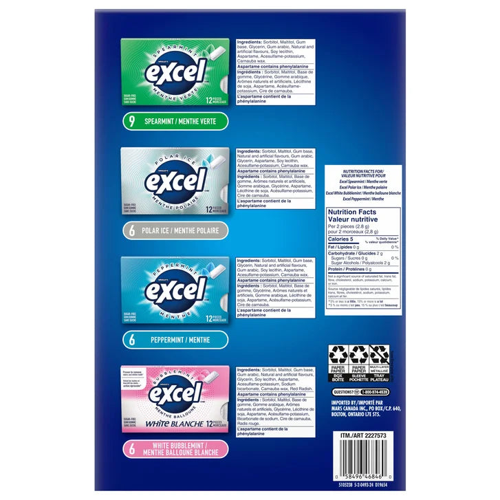 Excel Sugar Free Gum, Variety Pack, 27 × 12 pieces