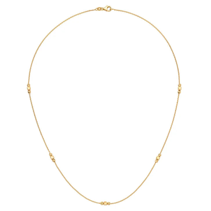 High Polish Cube and Bead Station Necklace in Yellow Gold