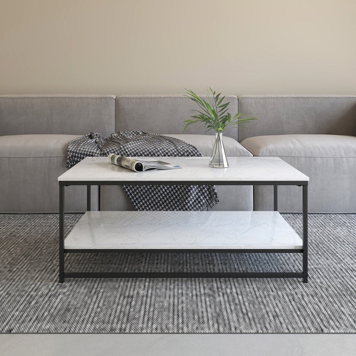 Appollo Brigitte 2-tiered Metal Coffee Table with Marble Top