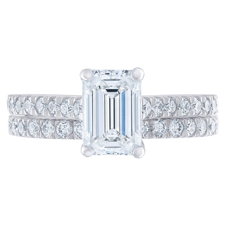 2.39 ctw Emerald Cut and Round Brilliant, Clarity VS1, Colour F, Diamond Wedding Set
