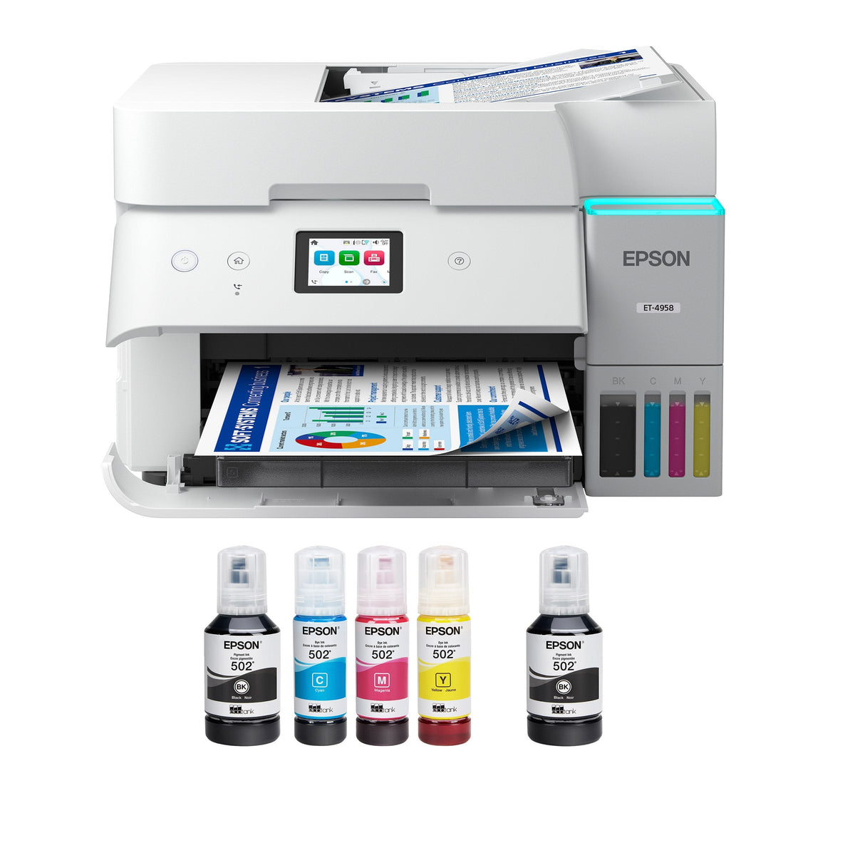 Epson EcoTank ET-4958 White Wireless All-in-One Colour Supertank Printer with Bonus Black Ink Bottle
