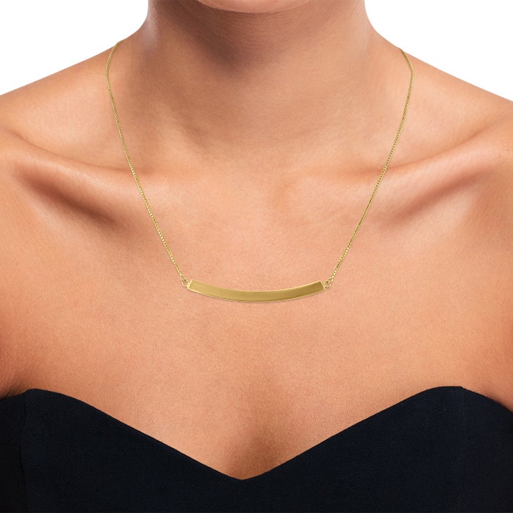 High Polish Curved Bar Necklace in Yellow Gold