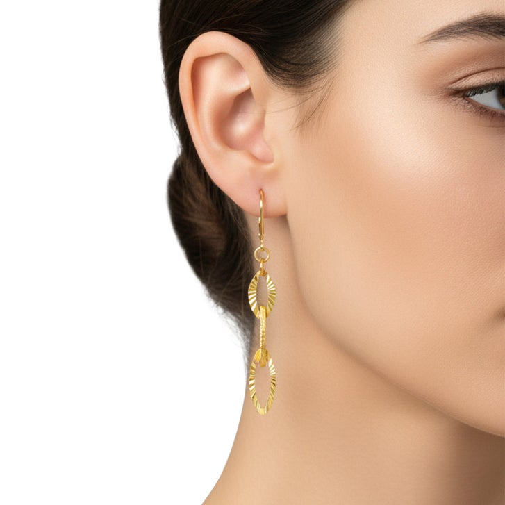 Diamond Cut Oval Dangle Earrings in 24-kt Yellow Gold