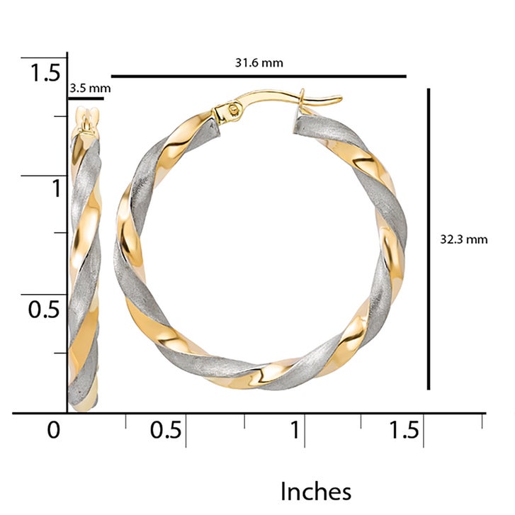 Diamond Cut Twisted Hoop Earrings in Two Tone Gold
