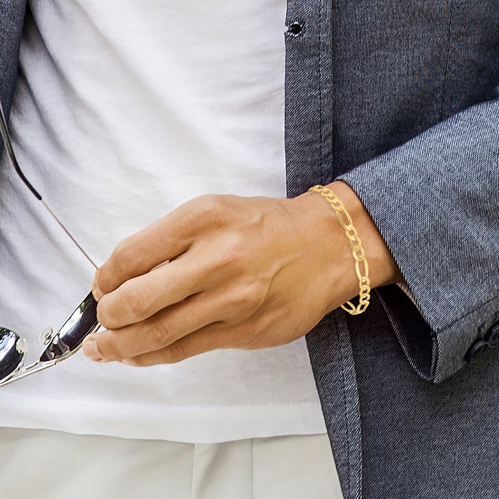 High Polish Beveled Figaro Bracelet in Yellow Gold