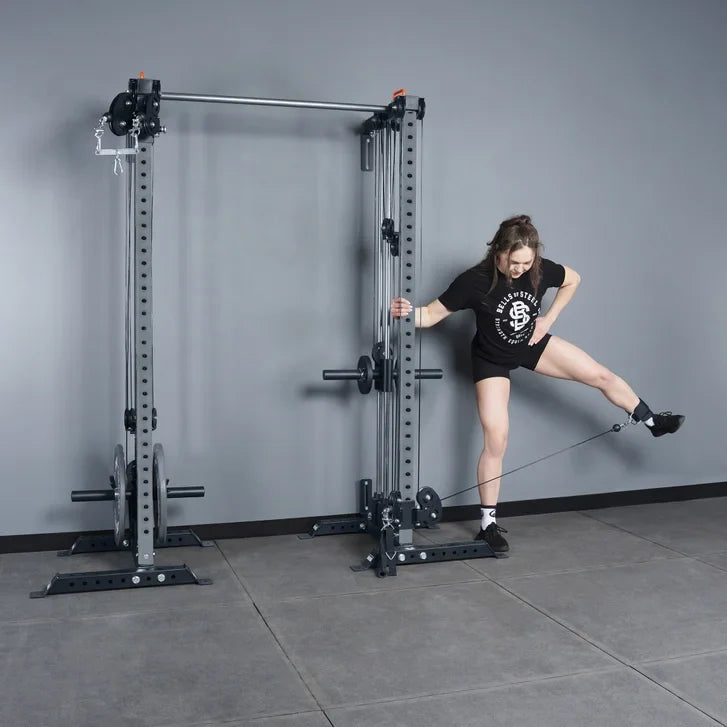 Bells of Steel Cable Tower Squat Stands with J-Cups and Spotter Arms