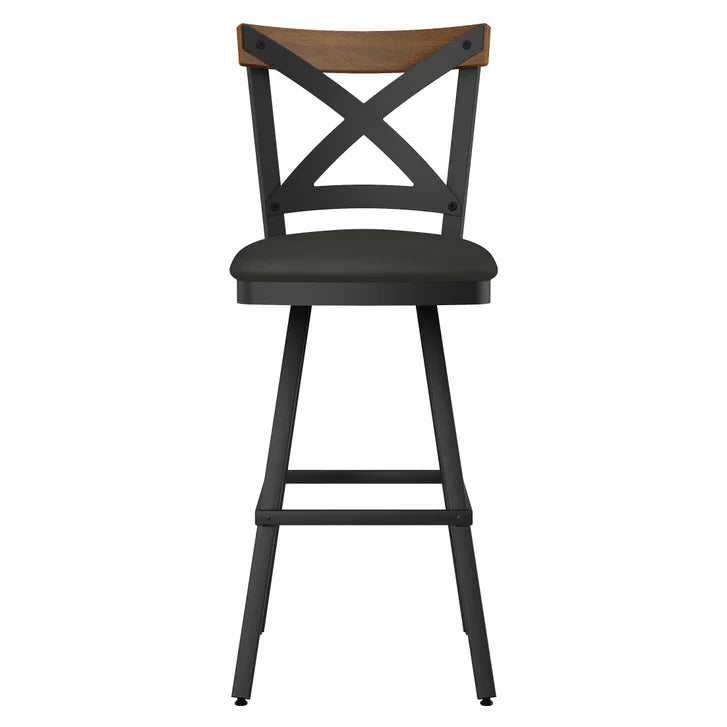Amisco Snyder Swivel Counterstool in Black and Brown Polyurethane Upholstery