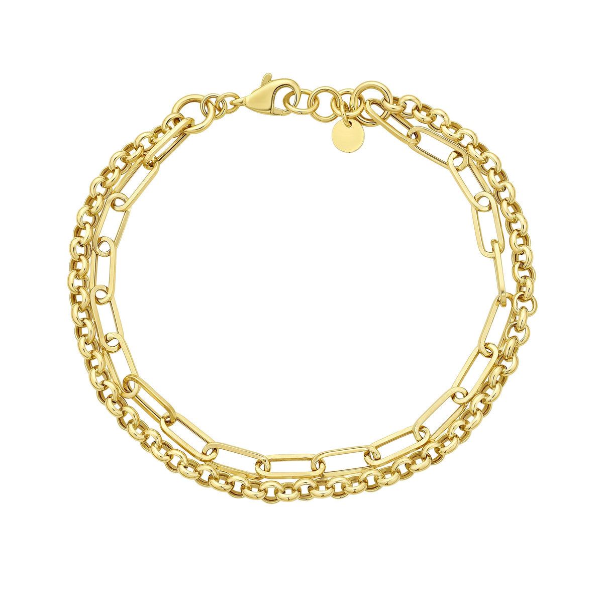 High Polish Paperclip and Rolo Link Bracelet in Yellow Gold