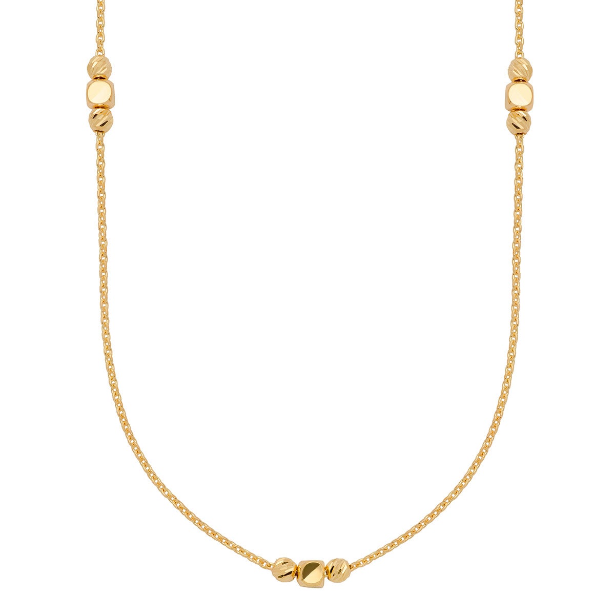 High Polish Cube and Bead Station Necklace in Yellow Gold