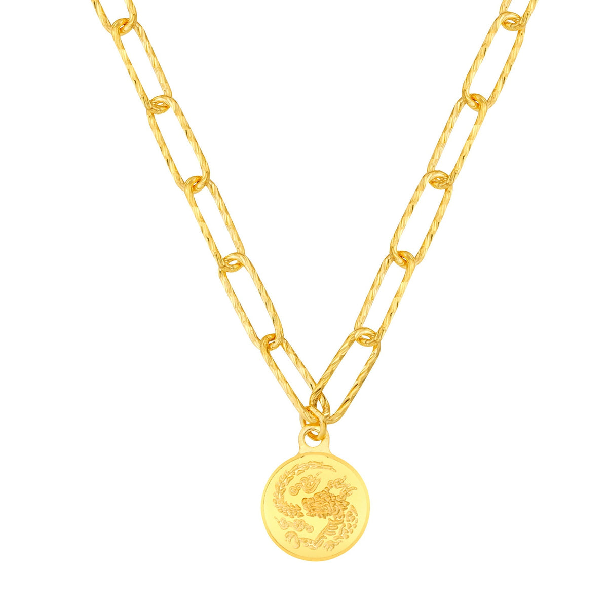 Coin Charm Paperclip Necklace in 24-kt Yellow Gold