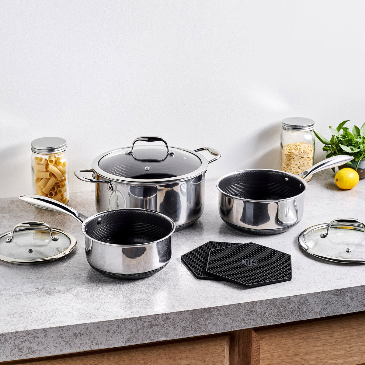 HexClad Saucepan Set with Trivets, 6-piece