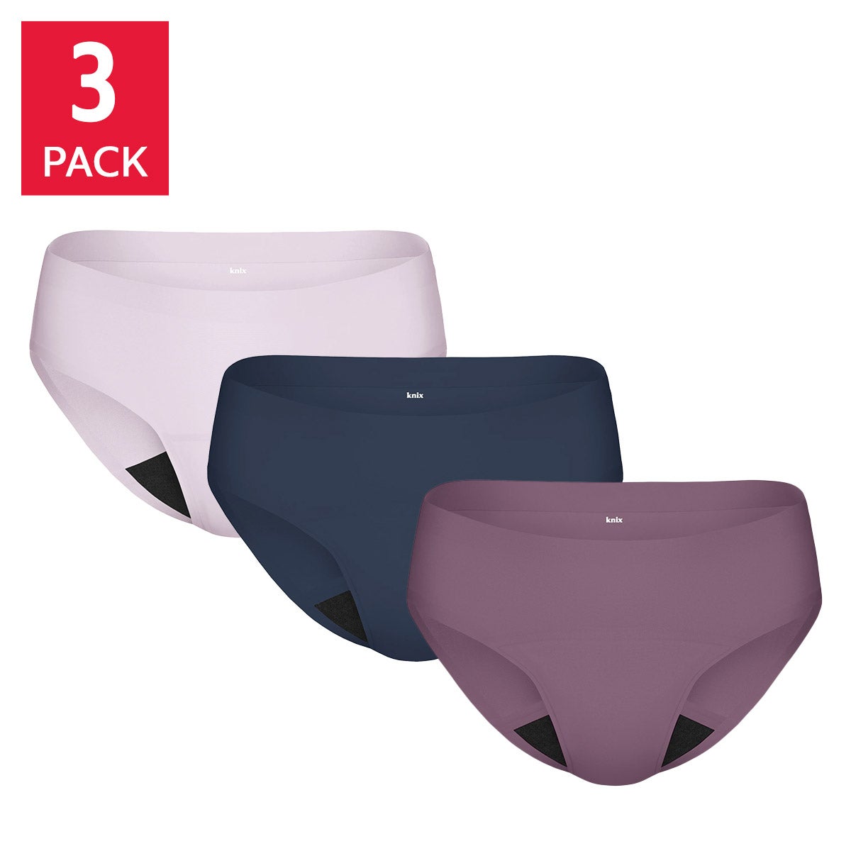 KNIX Women's Super Leakproof Reusable Bikini Style Period Underwear, 3-pack