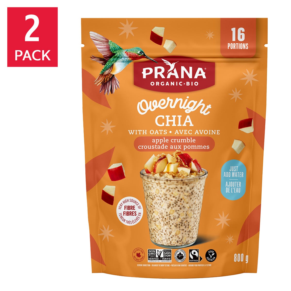 Prana Overnight Chia Oats, 2 × 800 g