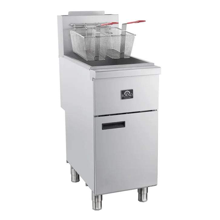 Forno 15.5 in. 40 lb Stainless Steel Natural Gas Commercial Deep Fryer with Twin Baskets