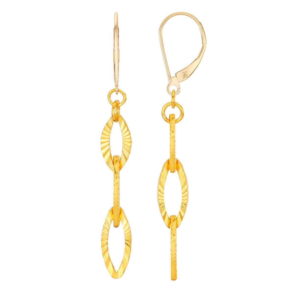 Diamond Cut Oval Dangle Earrings in 24-kt Yellow Gold