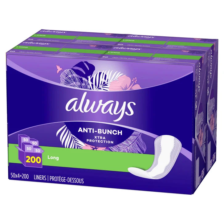Always Anti-Bunch Xtra Protection Daily Liners Long, 200-count