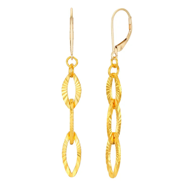 Diamond Cut Oval Dangle Earrings in 24-kt Yellow Gold